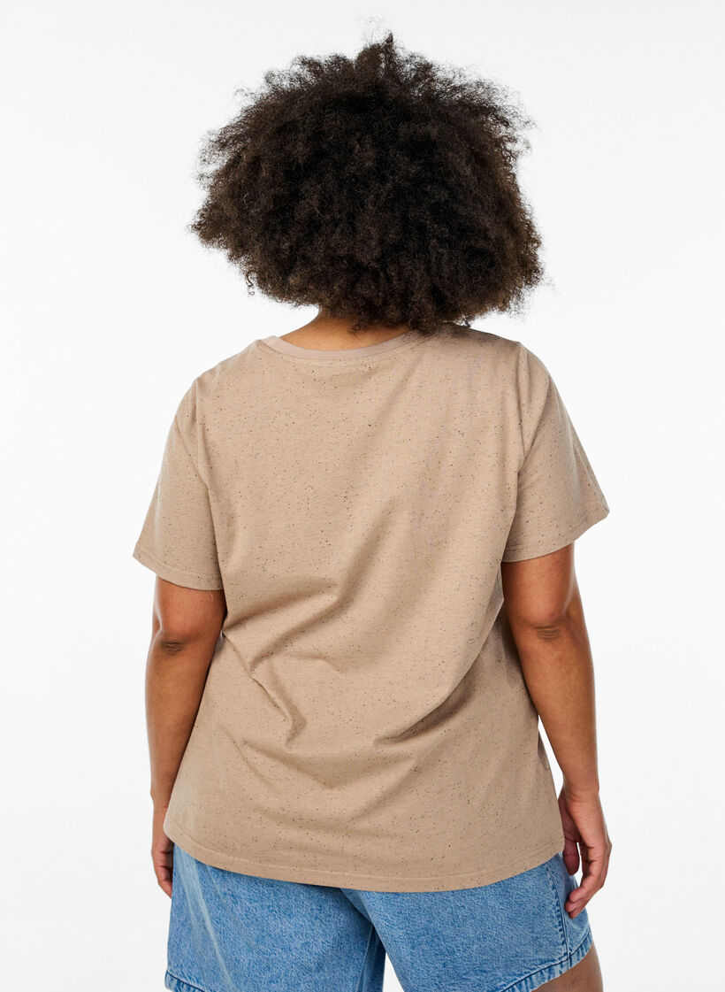 Cotton T-shirt with round neck, Beige, Model image number 2