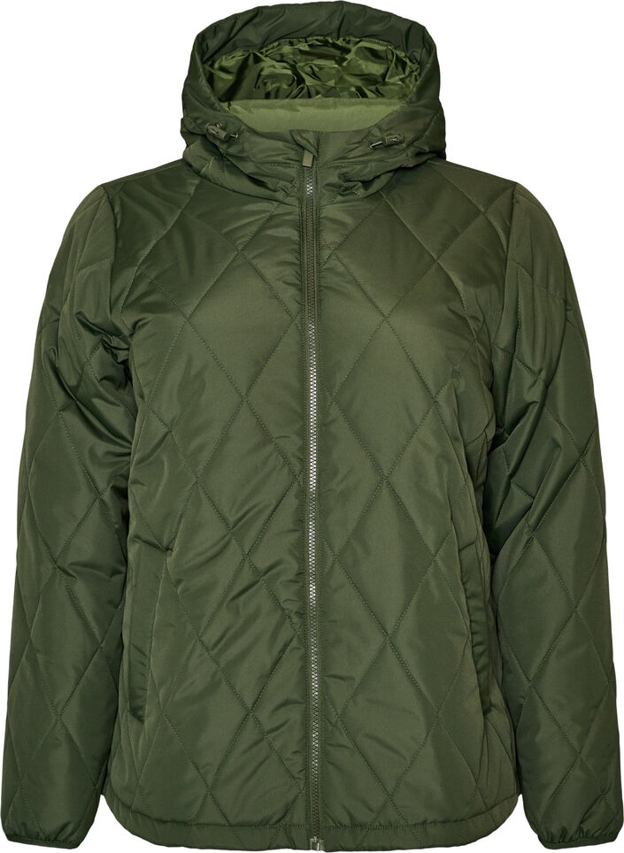 Lightly padded jacket with diamond quilt, Green, Packshot image number 0