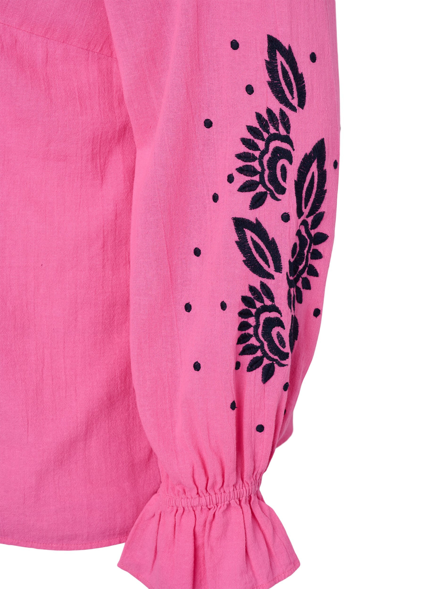 Zizzifashion Cotton blouse with embroidery and ruffles, Pink, Packshot image number 3