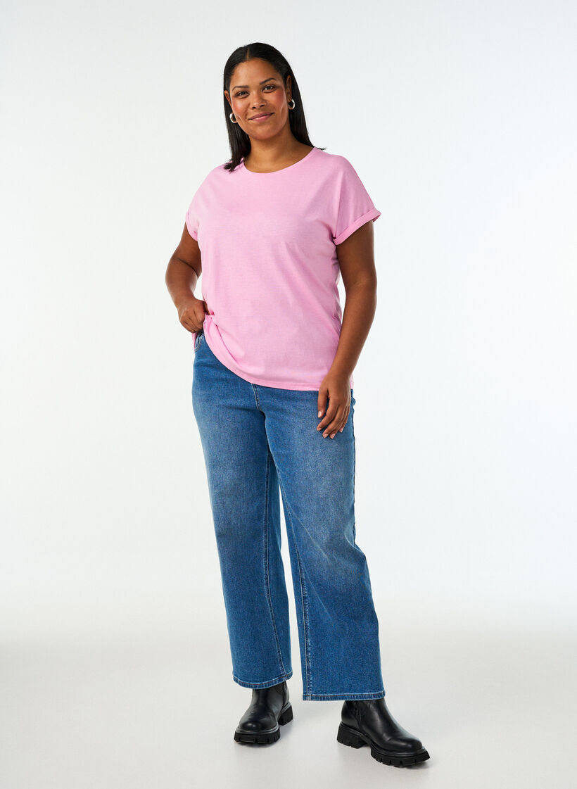 Short sleeved cotton blend t-shirt, Pink, Model image number 1