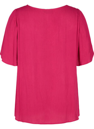 Short-sleeved viscose blouse with lace, Sangria, Packshot image number 1