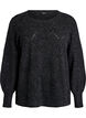 Knitted top with openwork pattern and balloon sleeves, Dark Grey, Packshot image number 0