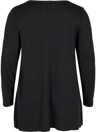 Plain knitted blouse with rounded neckline, Black, Packshot image number 1