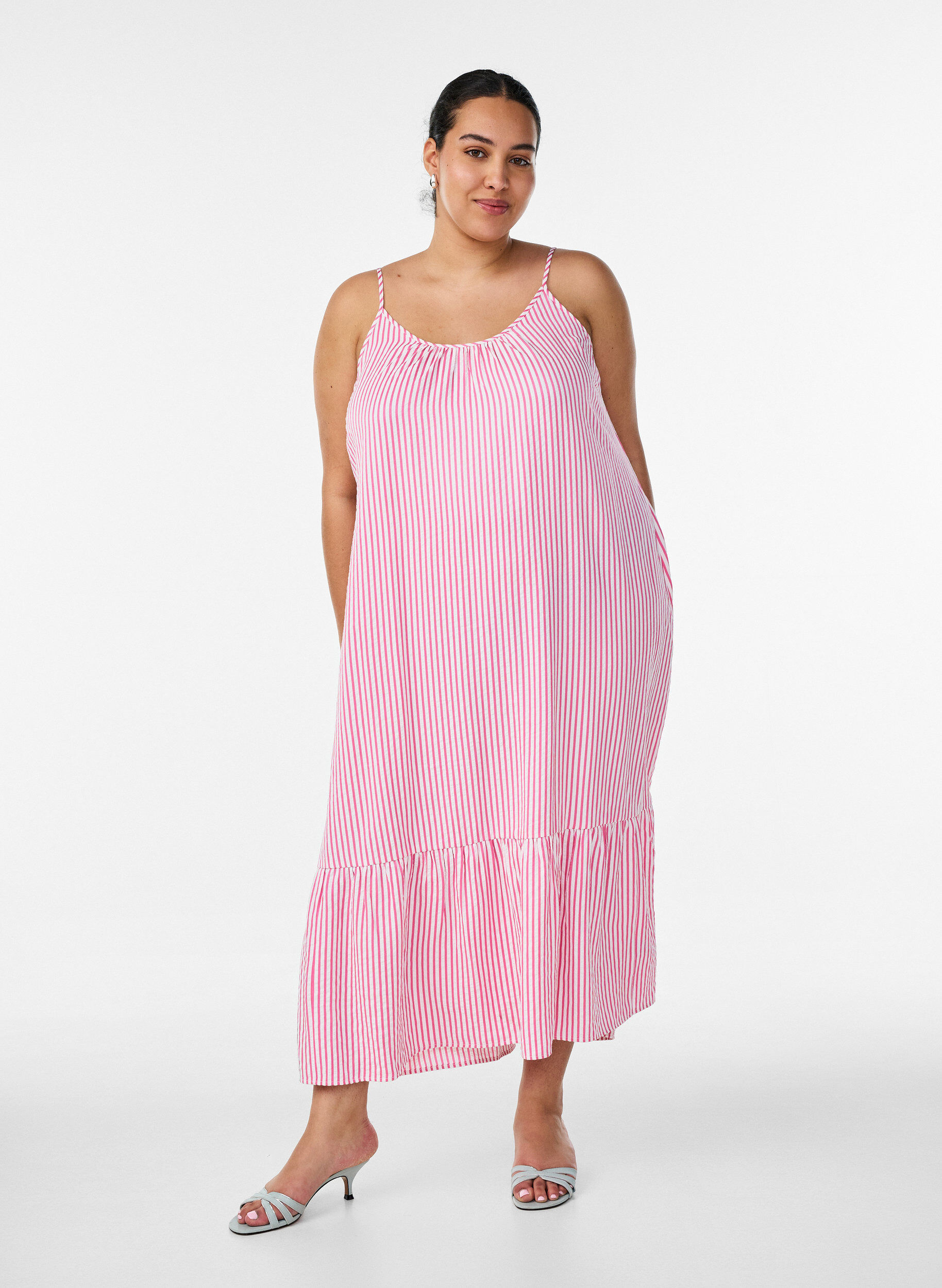 Zizzifashion Summer dress with stripes and A-line shape, Pink, Model image number 0