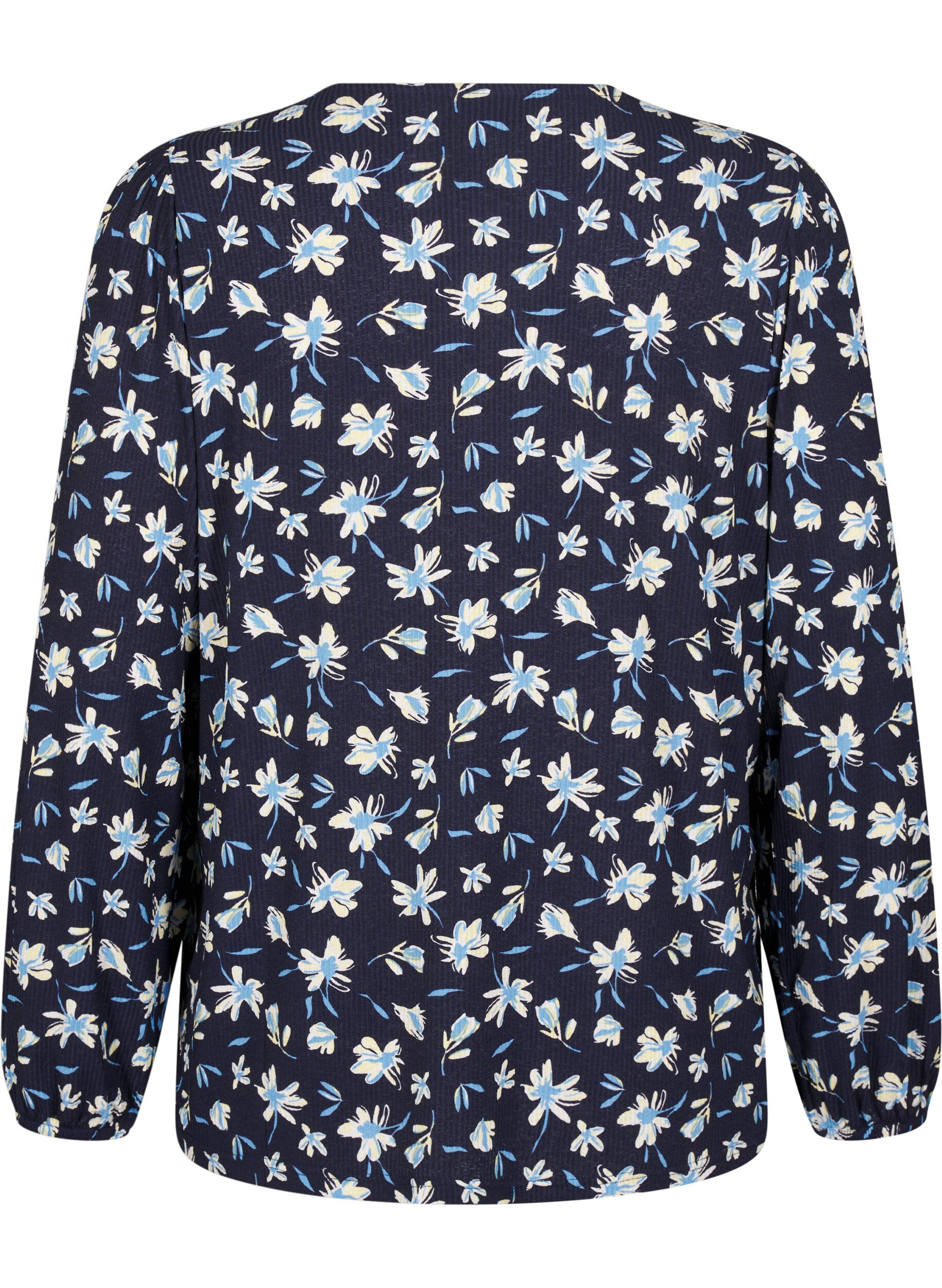 Zizzifashion Blouse with long sleeves and floral print, Blue, Packshot image number 1