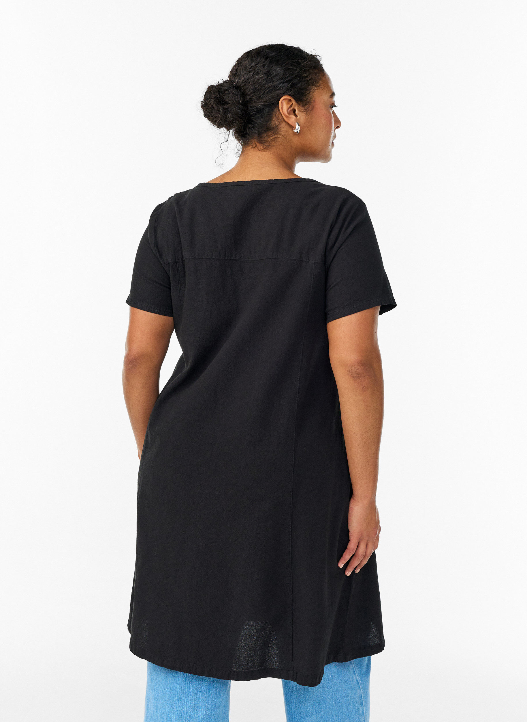 ZizzifashionShort-sleeved cotton dress, Black, Model image number 2