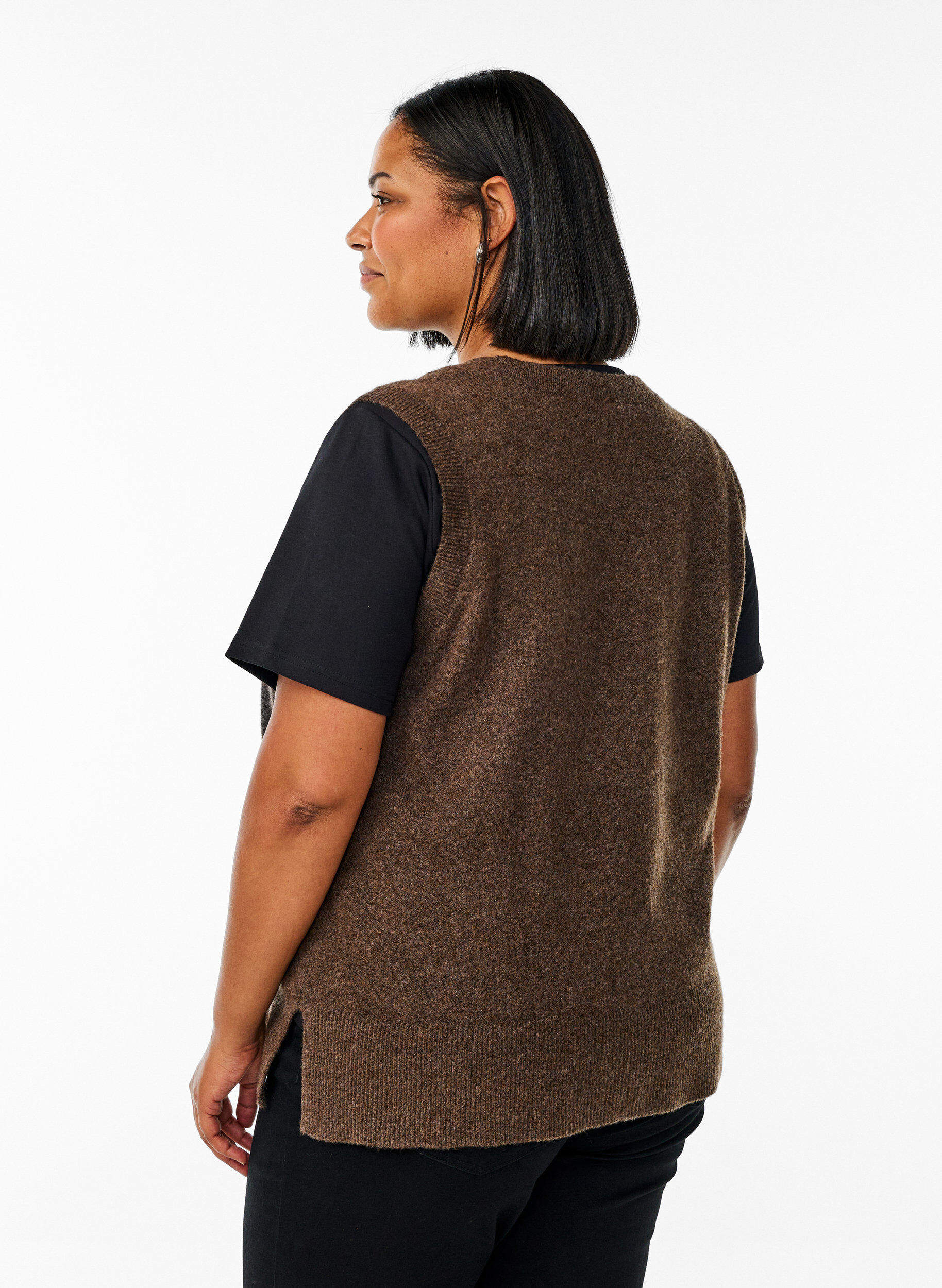 ZizzifashionKnitted vest with ribbed edges, Green, Model image number 2