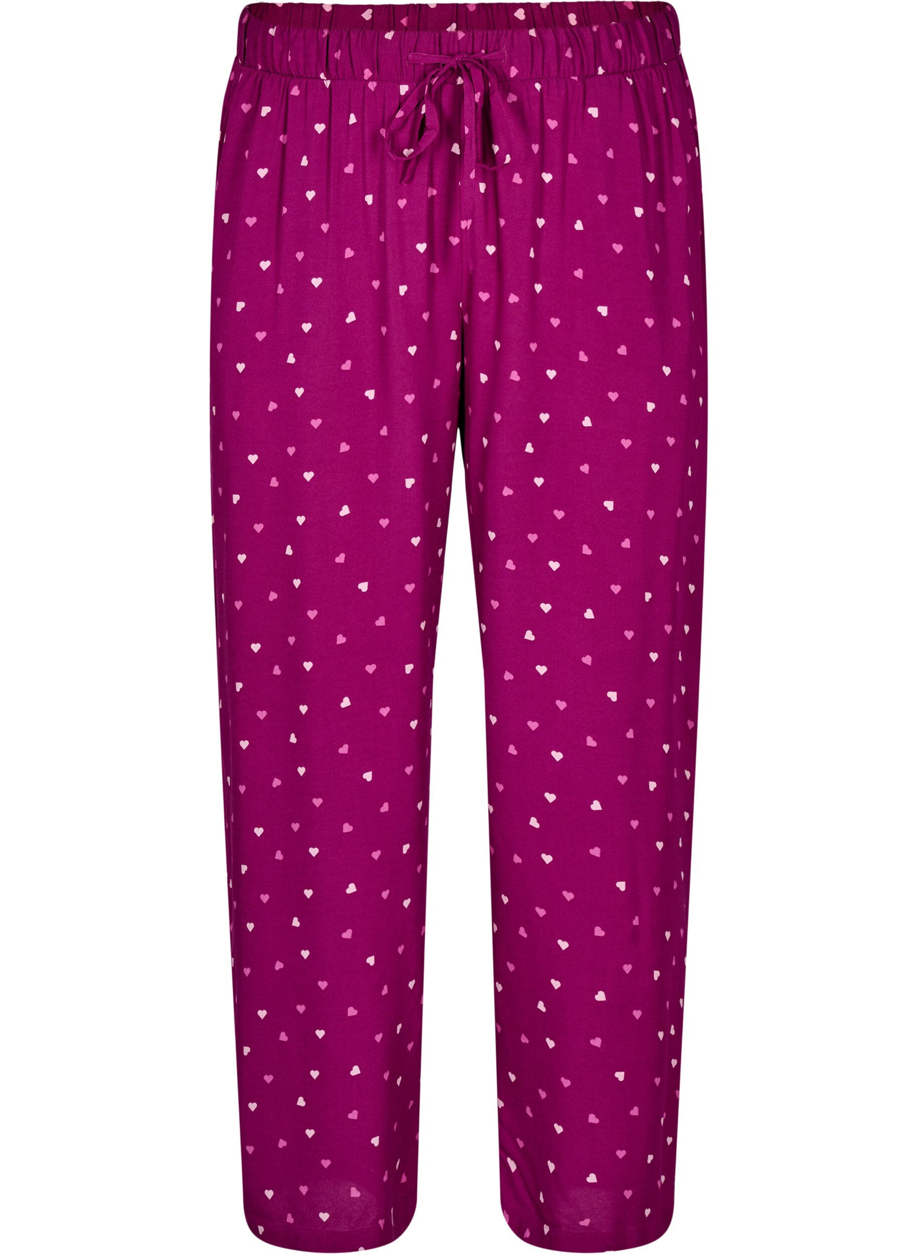 Zizzifashion Loose night trousers with hearts, Boysenberry w. Heart, Packshot image number 0