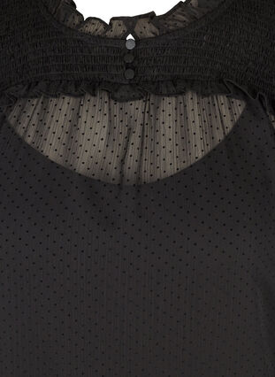 High neck blouse with smocking and ruffle detailing, Black, Packshot image number 2