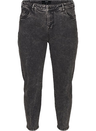 Cropped mom jeans with a high waist, Black acid washed, Packshot image number 0