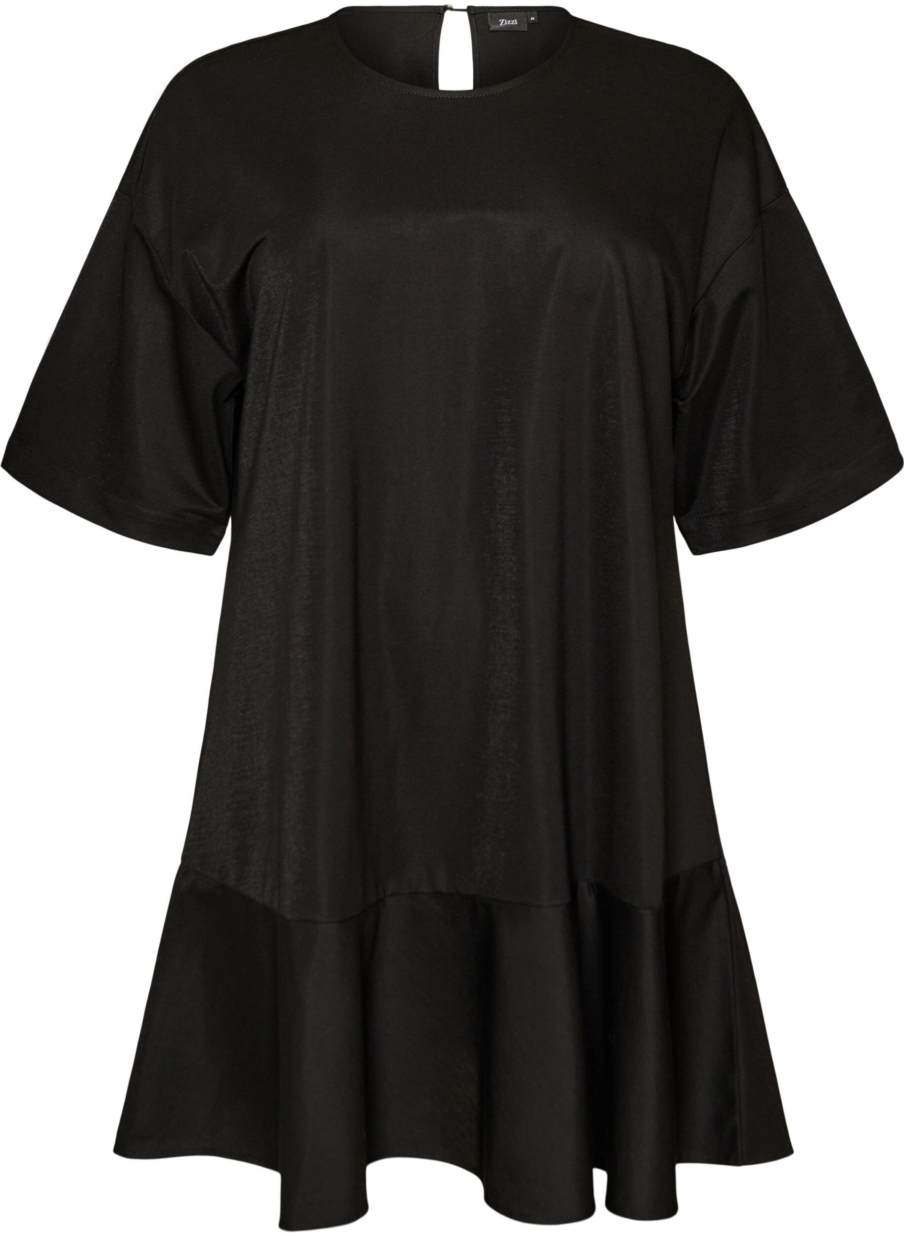 Zizzifashion Short dress with a loose fit and ruffle hem, Black, Packshot image number 0