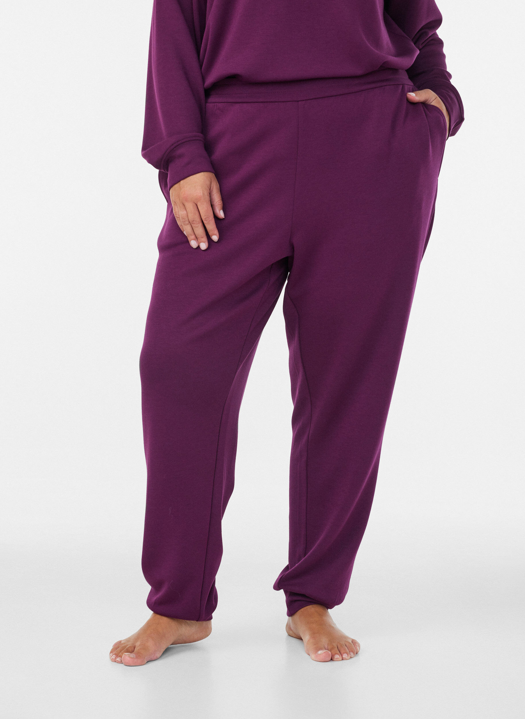 ZizzifashionJersey trousers with high waist and pockets, Purple, Model image number 2