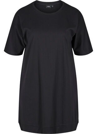 Plain cotton tunic with 2/4 sleeves, Black, Packshot image number 0