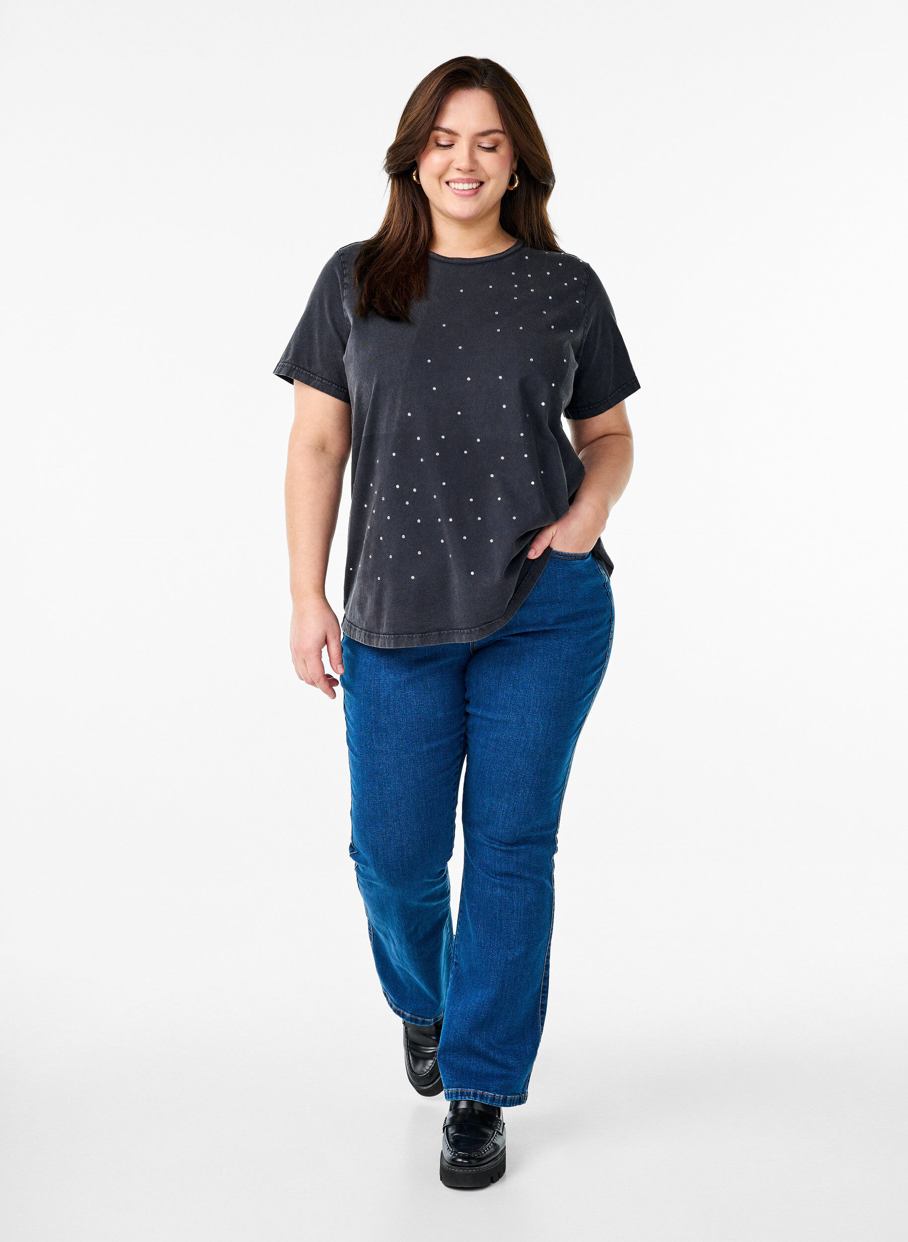 Zizzifashion T-shirt in organic cotton with a cool print, Dark Grey, Model image number 1