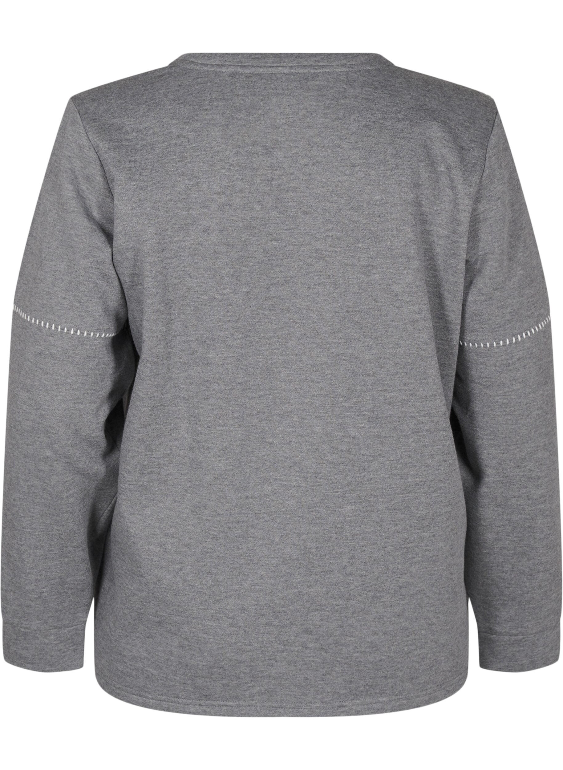 Zizzifashion Sweatshirt with contrast stitching, Medium Grey M&eacute;l, Packshot image number 1