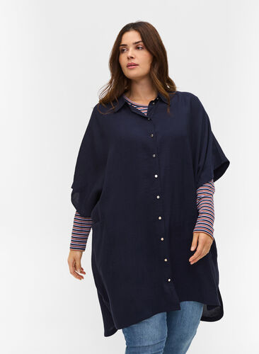 Loose viscose tunic with 2/4-length sleeves, Night Sky, Model image number 0