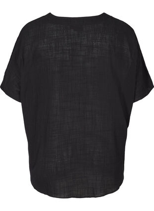 Short-sleeved V-neck cotton blouse, Black, Packshot image number 1