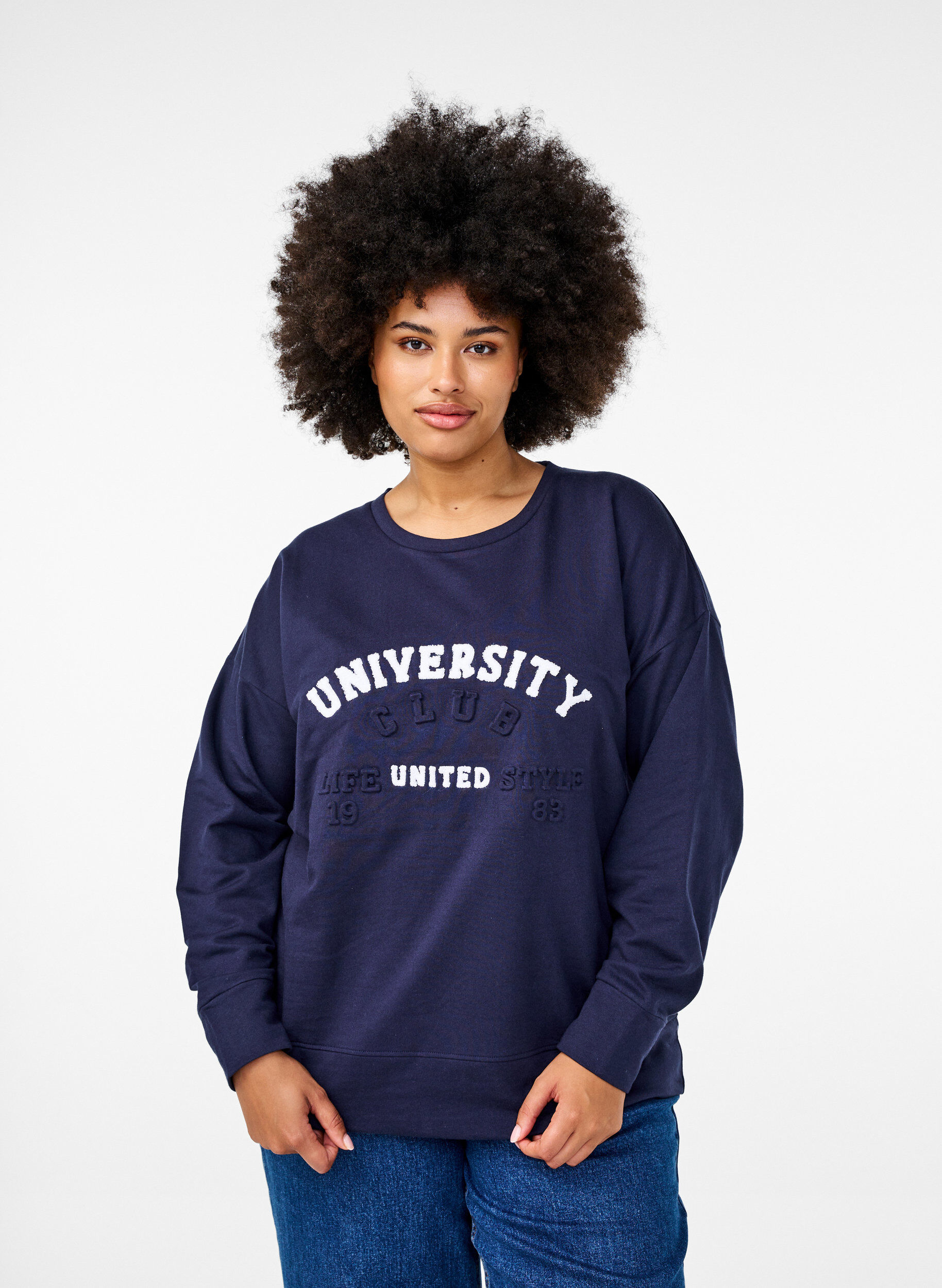 Zizzifashion Sweatshirt with embossed text design, Blue, Model image number 0