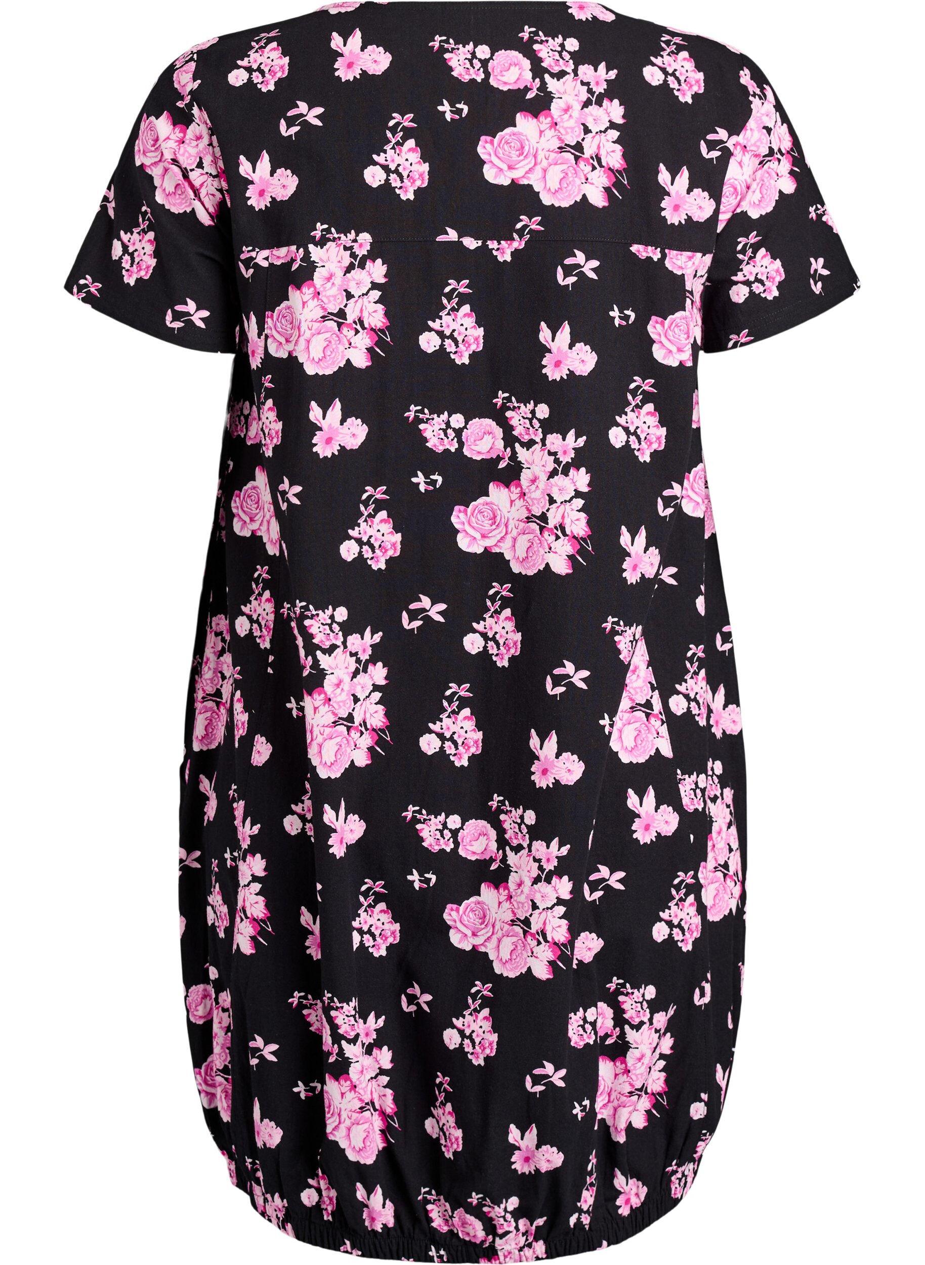 Zizzifashion Short-sleeved cotton dress with print, Black, Packshot image number 1