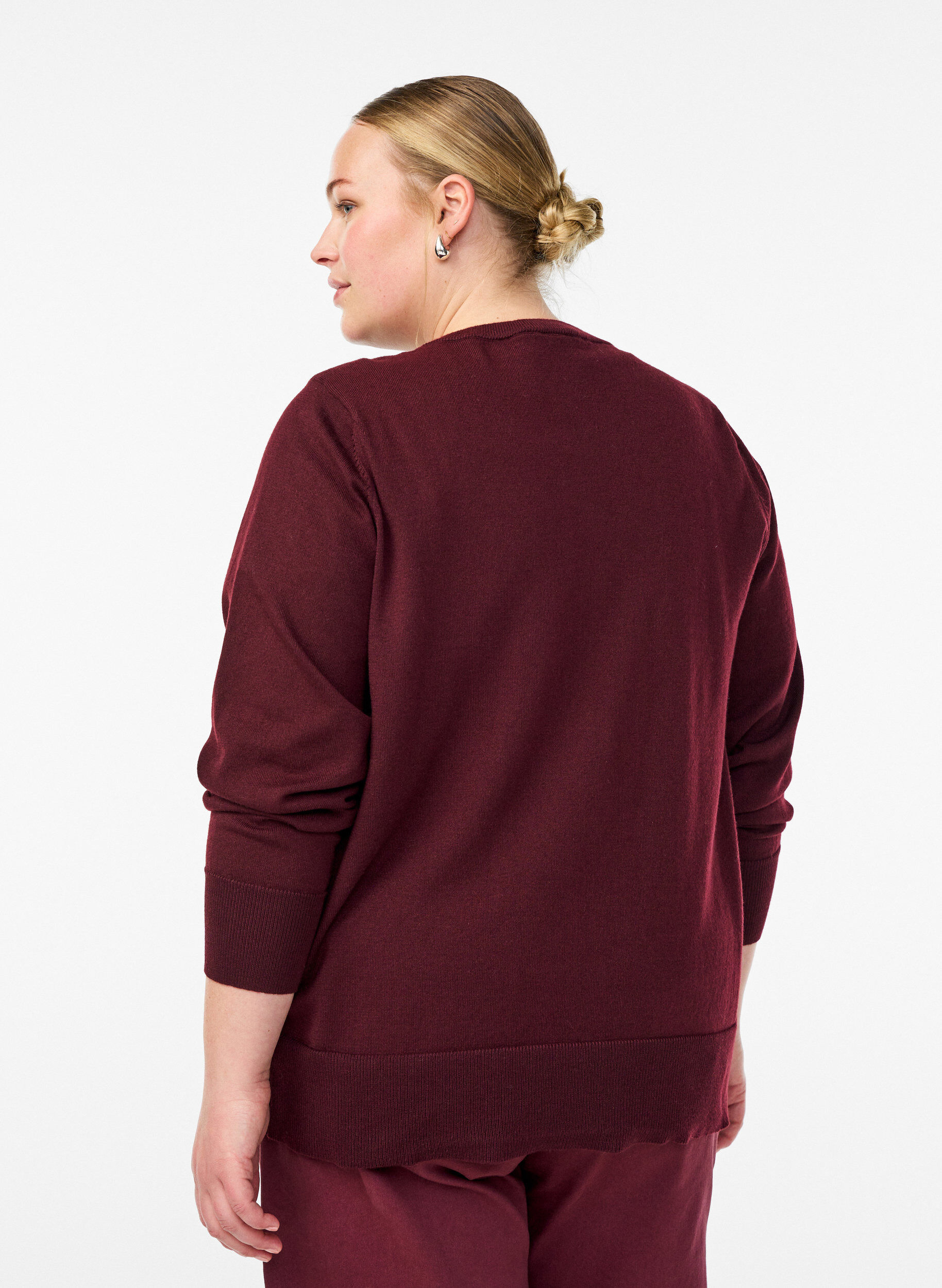 ZizzifashionFine-knit cardigan with round neck, Red, Model image number 2
