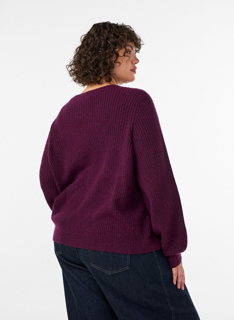 Ribbed jumper with balloon sleeves, Purple, Model image number 2