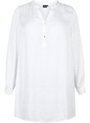 Viscose tunic with tone-on-tone pattern, Bright White, Packshot image number 0