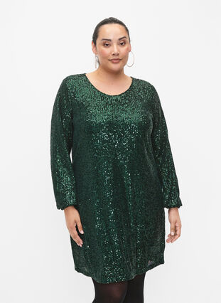 Short sequin dress with long sleeves, Scarab, Model image number 0