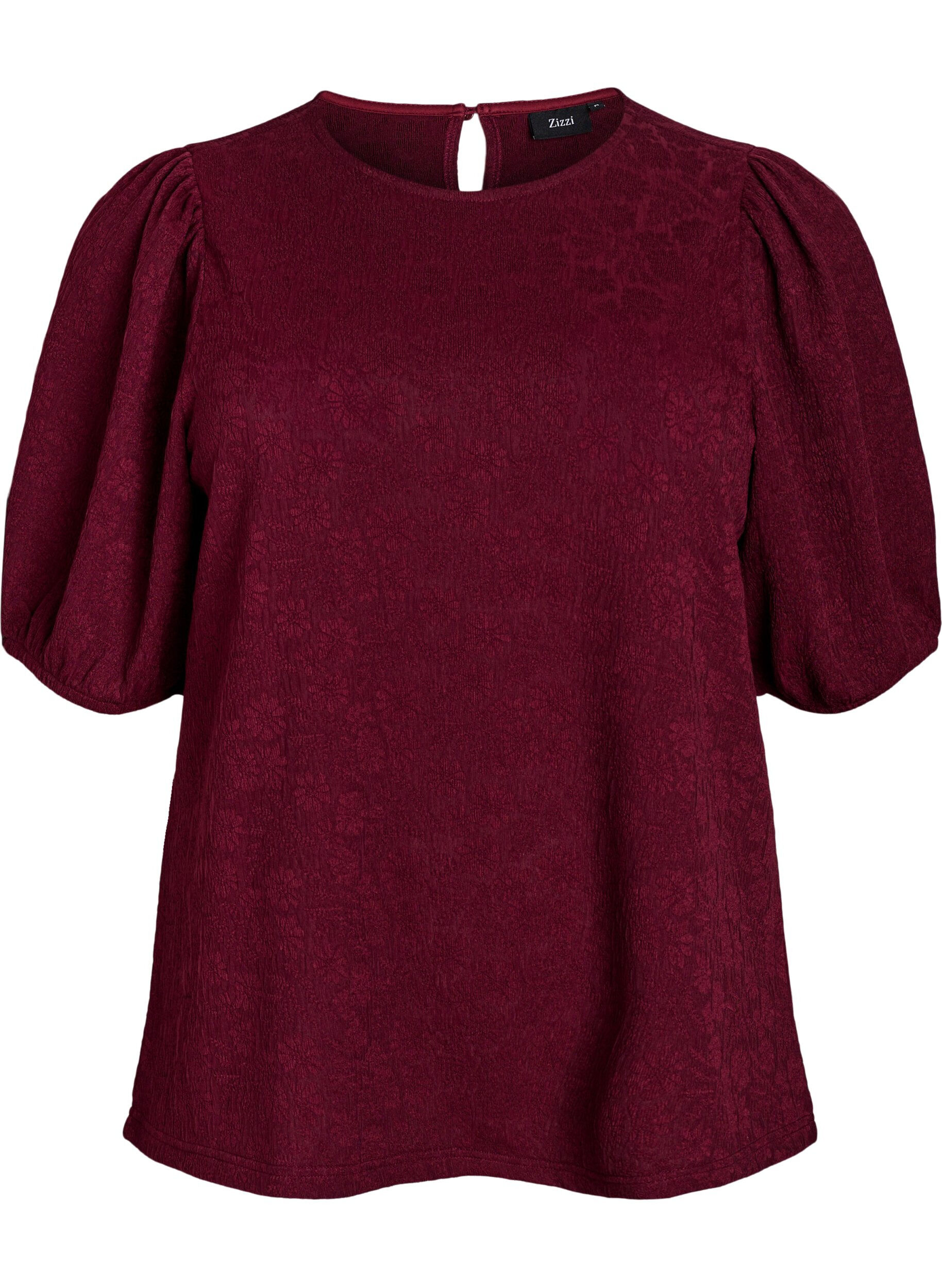Zizzifashion Structured blouse with short sleeves, Dark Bordeaux, Packshot image number 0