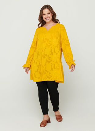 Loose V-neck tunic, Golden Yellow, Model image number 2