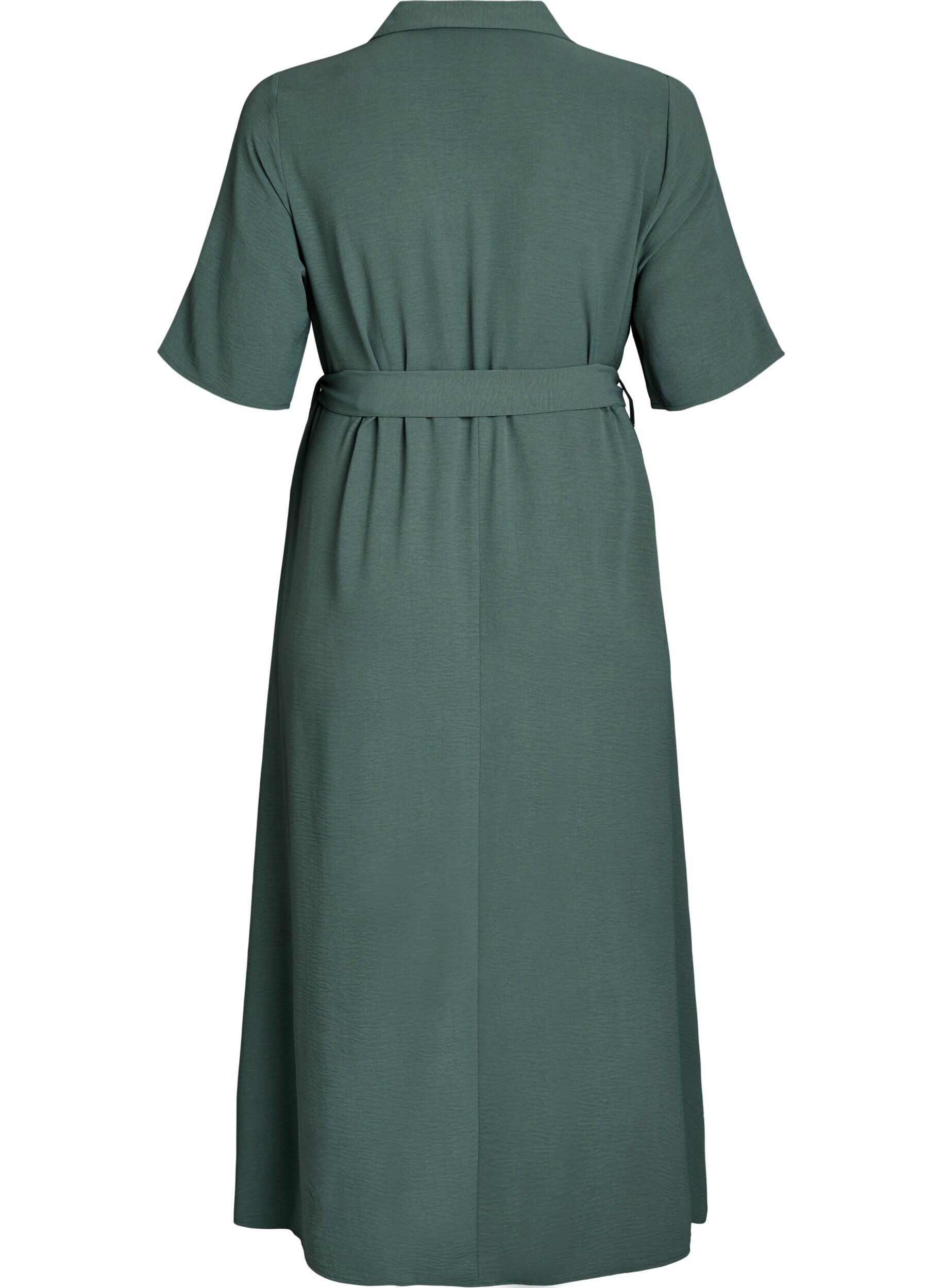 Zizzifashion Midi shirt dress with tie belt, Green, Packshot image number 1