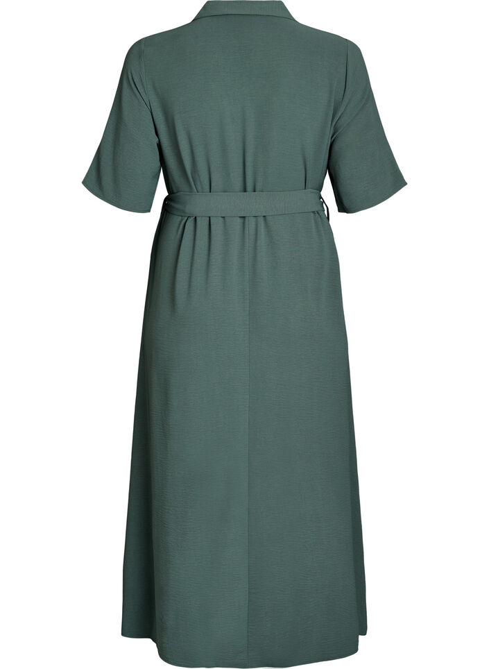 Midi shirt dress with tie belt, Green, Packshot image number 1