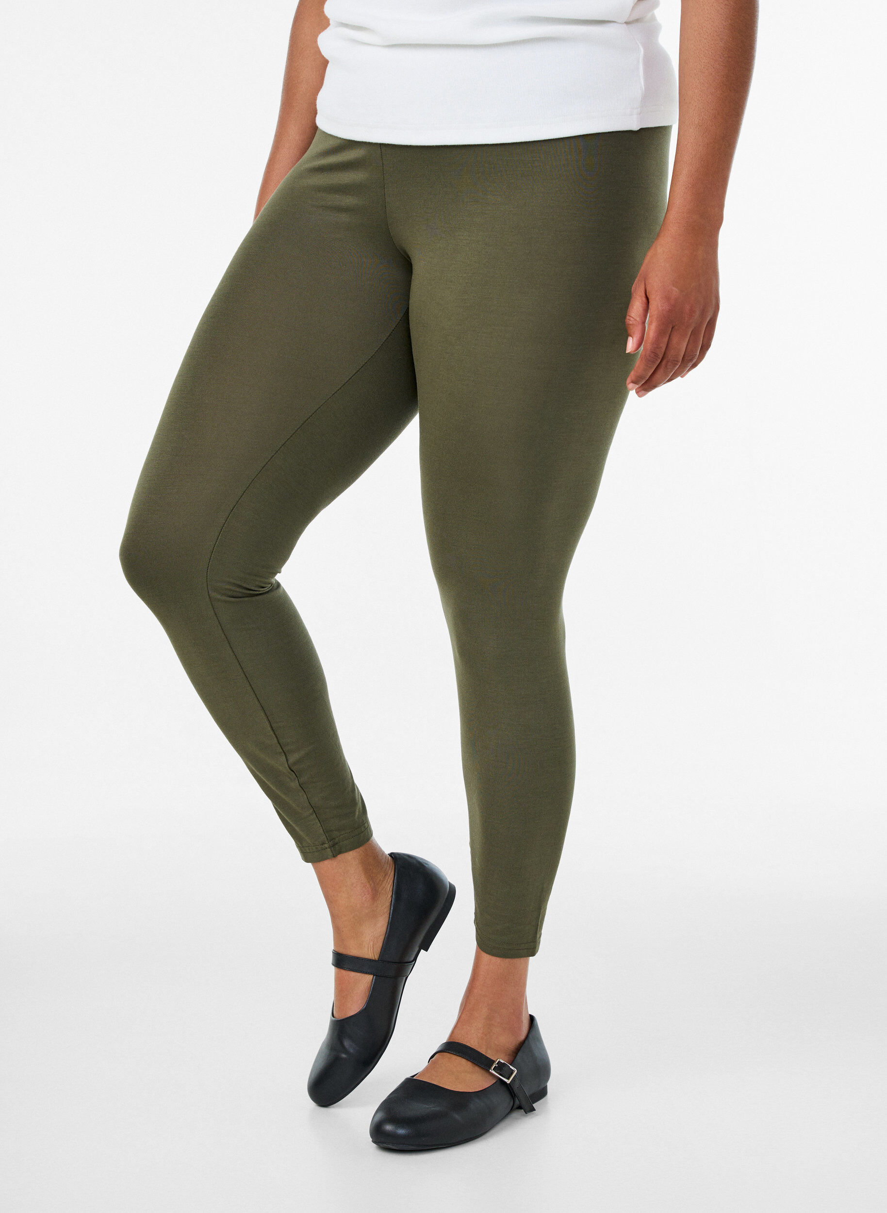 Basic viscose leggings, Green, Model