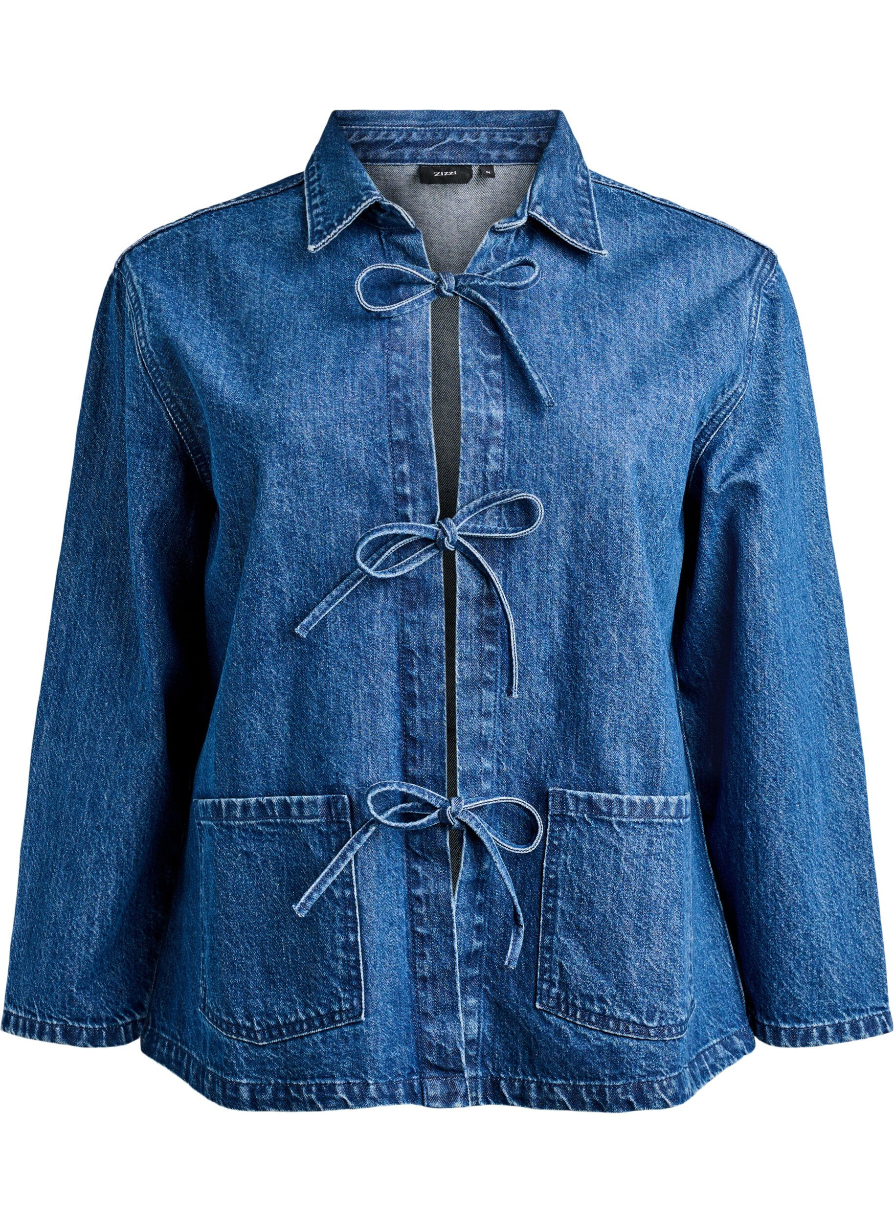 Zizzifashion Denim jacket with tie fastening and pockets, Blue Denim, Packshot image number 0