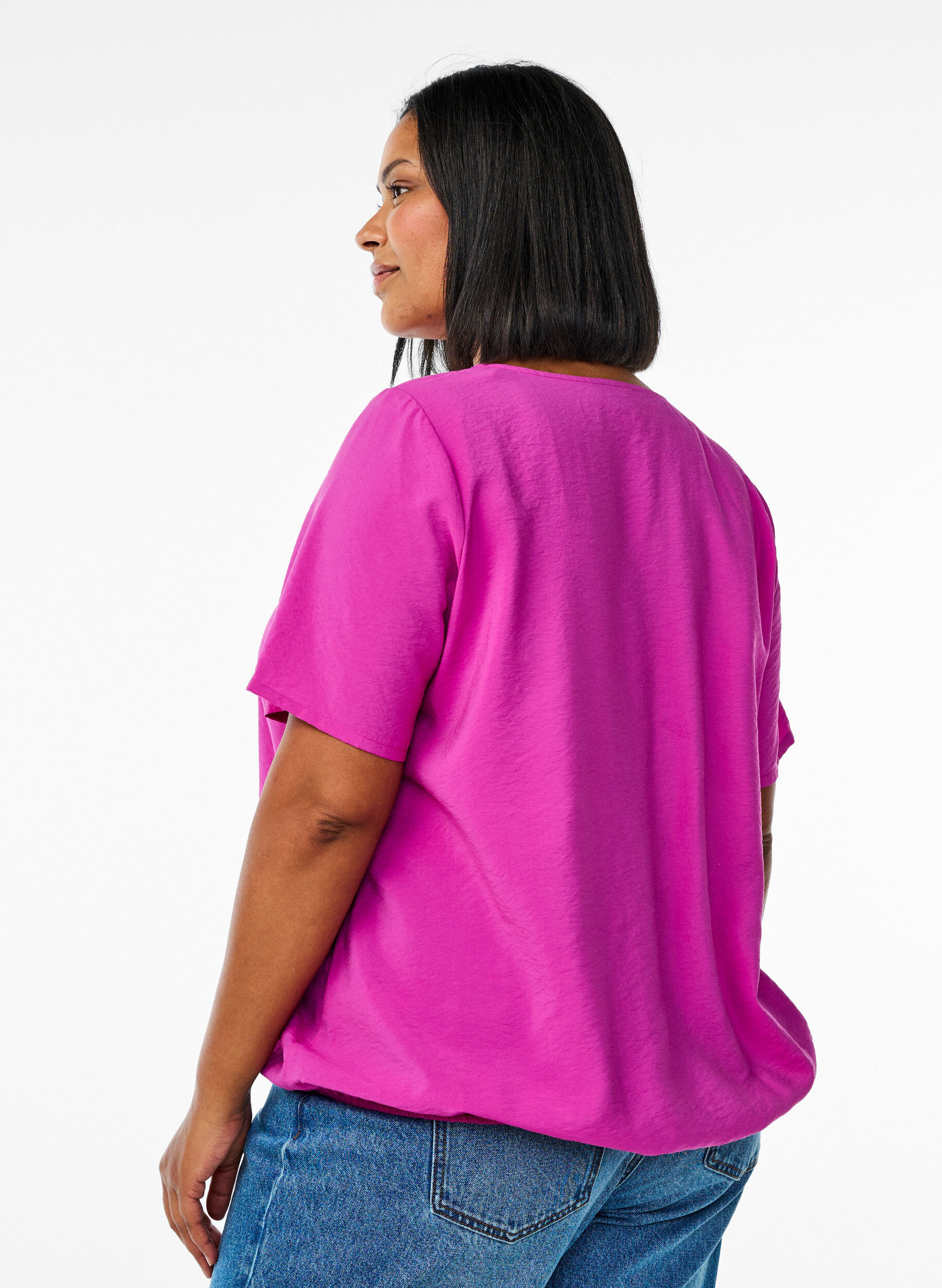 Zizzifashion Short-sleeved blouse with elastic hem, Pink, Model image number 2
