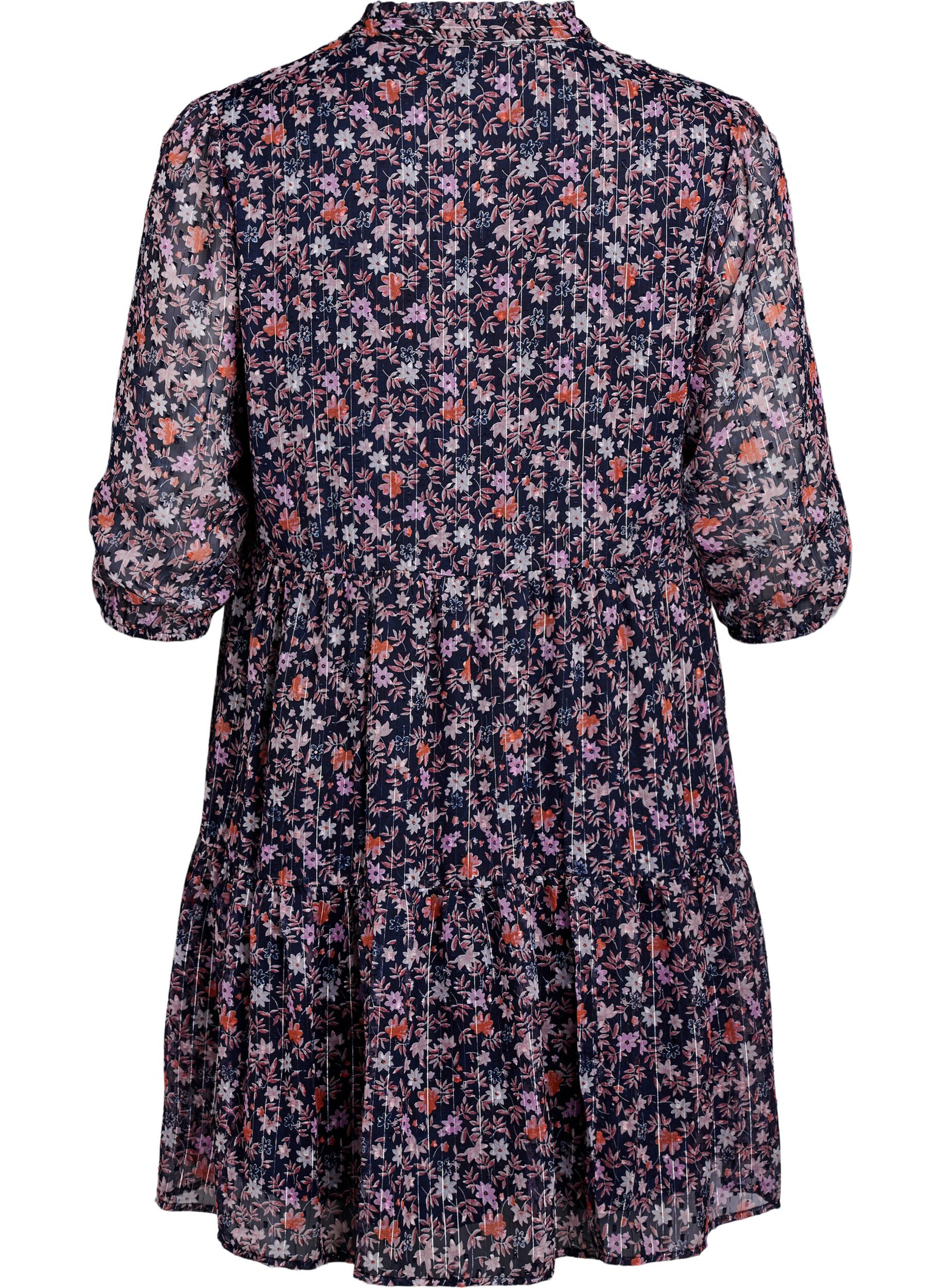 Zizzifashion Tunic with floral print and glitter threads, Blue, Packshot image number 1
