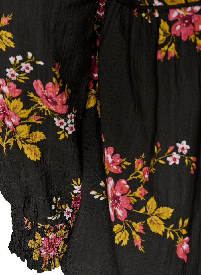 Long-sleeved blouse with floral print, Black, Packshot image number 3