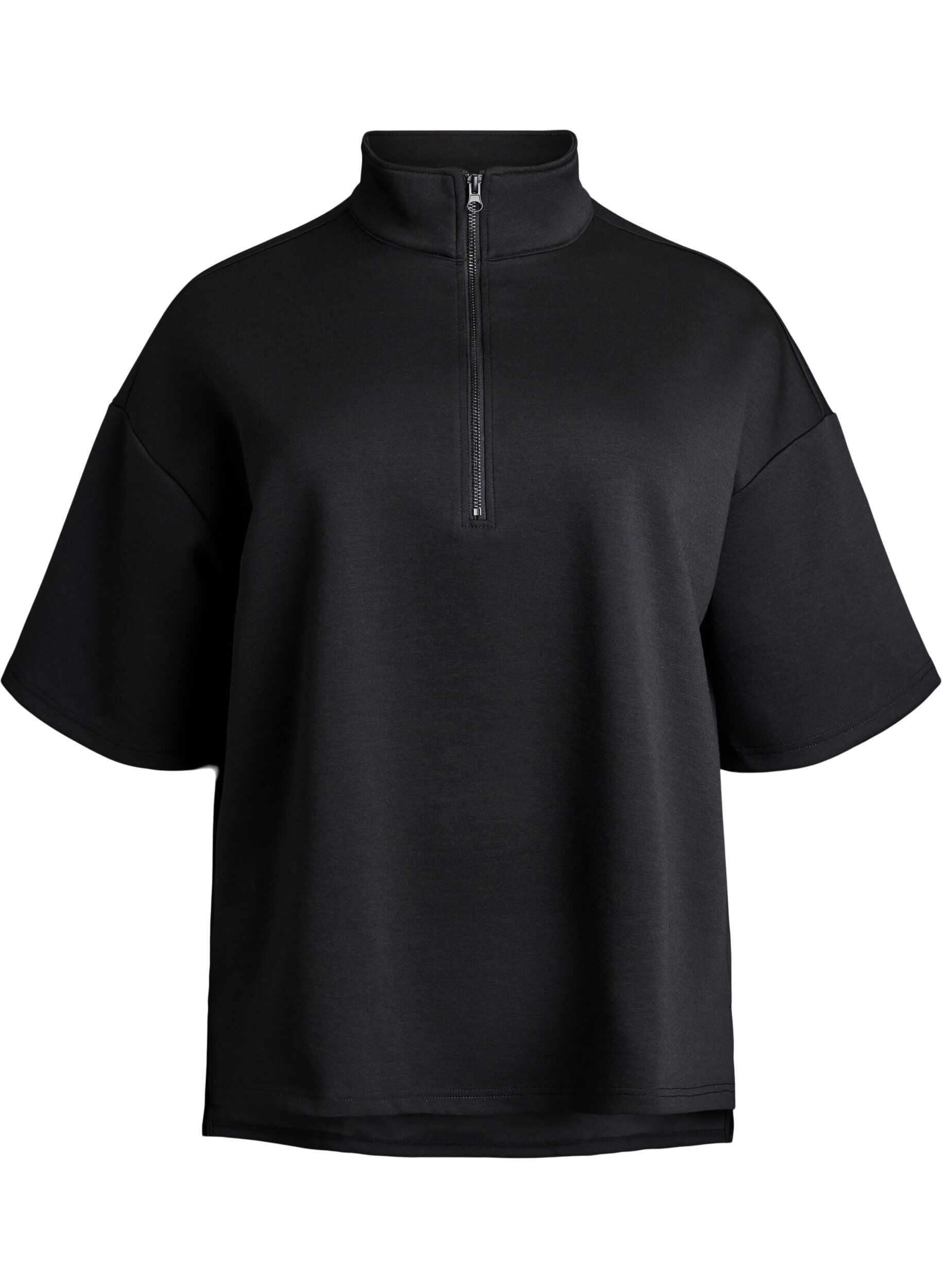 Short-sleeved sweatshirt with a high collar
