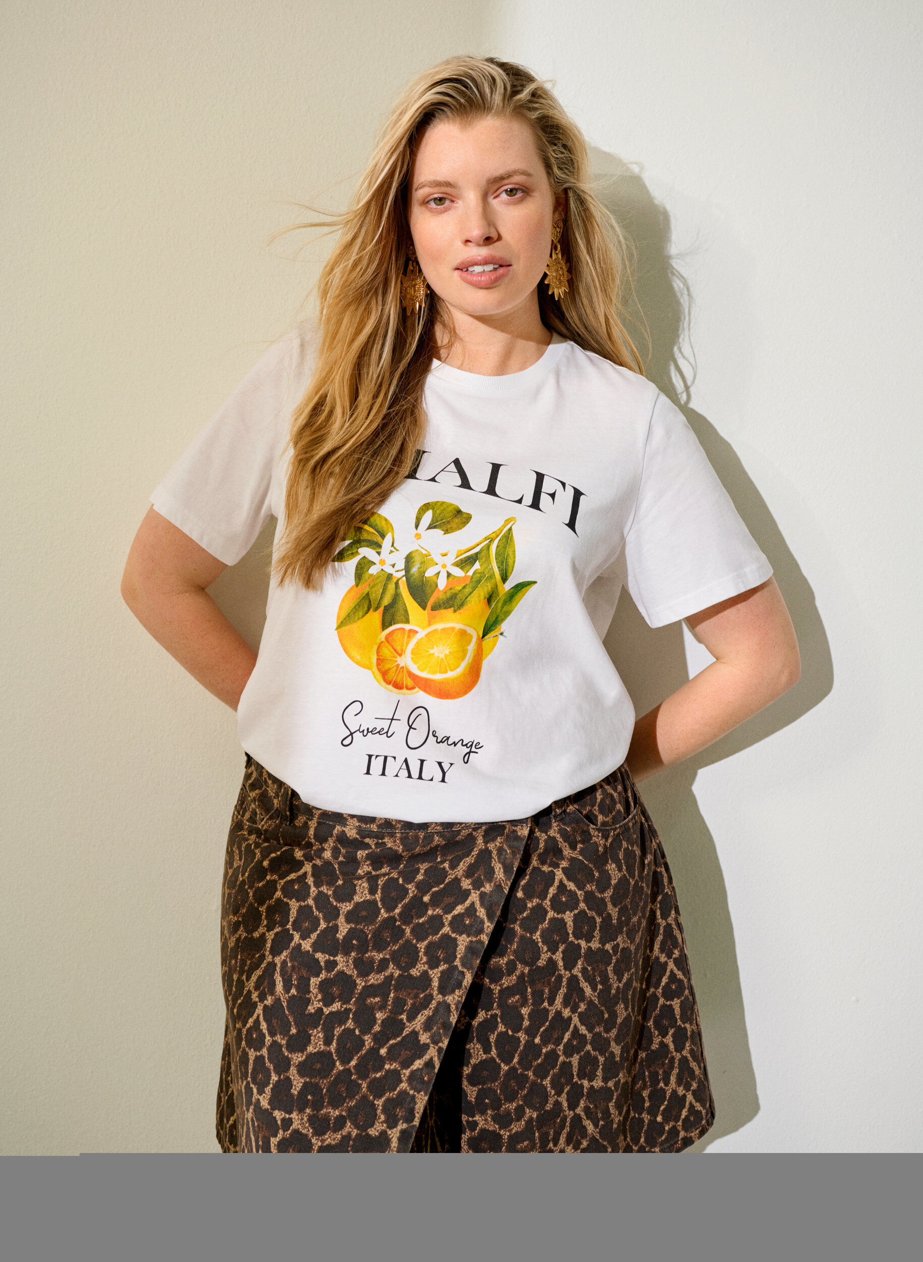 Zizzifashion Short denim skirt with leopard print and an A-line shape, Brown, Image image number 0