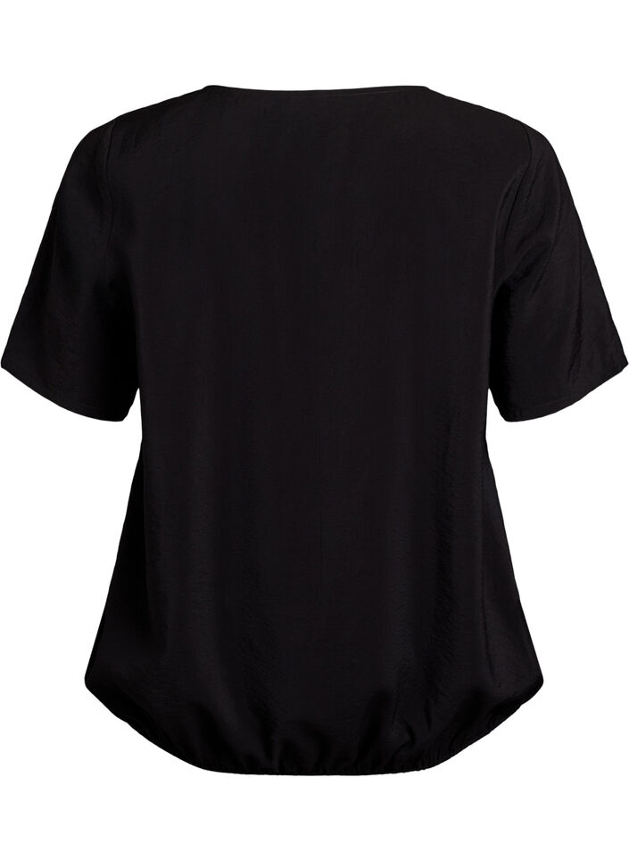 Short-sleeved blouse with elastic hem, Black, Packshot image number 1