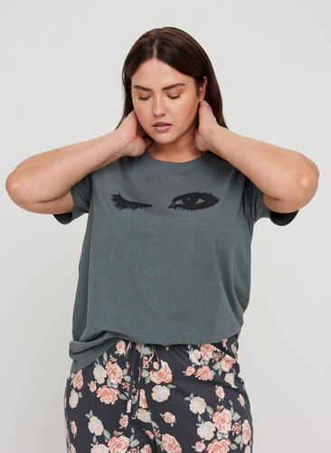 Short-sleeved nightshirt with print, Balsam Green, Model image number 0