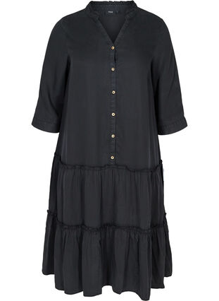 Lyocell dress with buttons, Black, Packshot image number 0