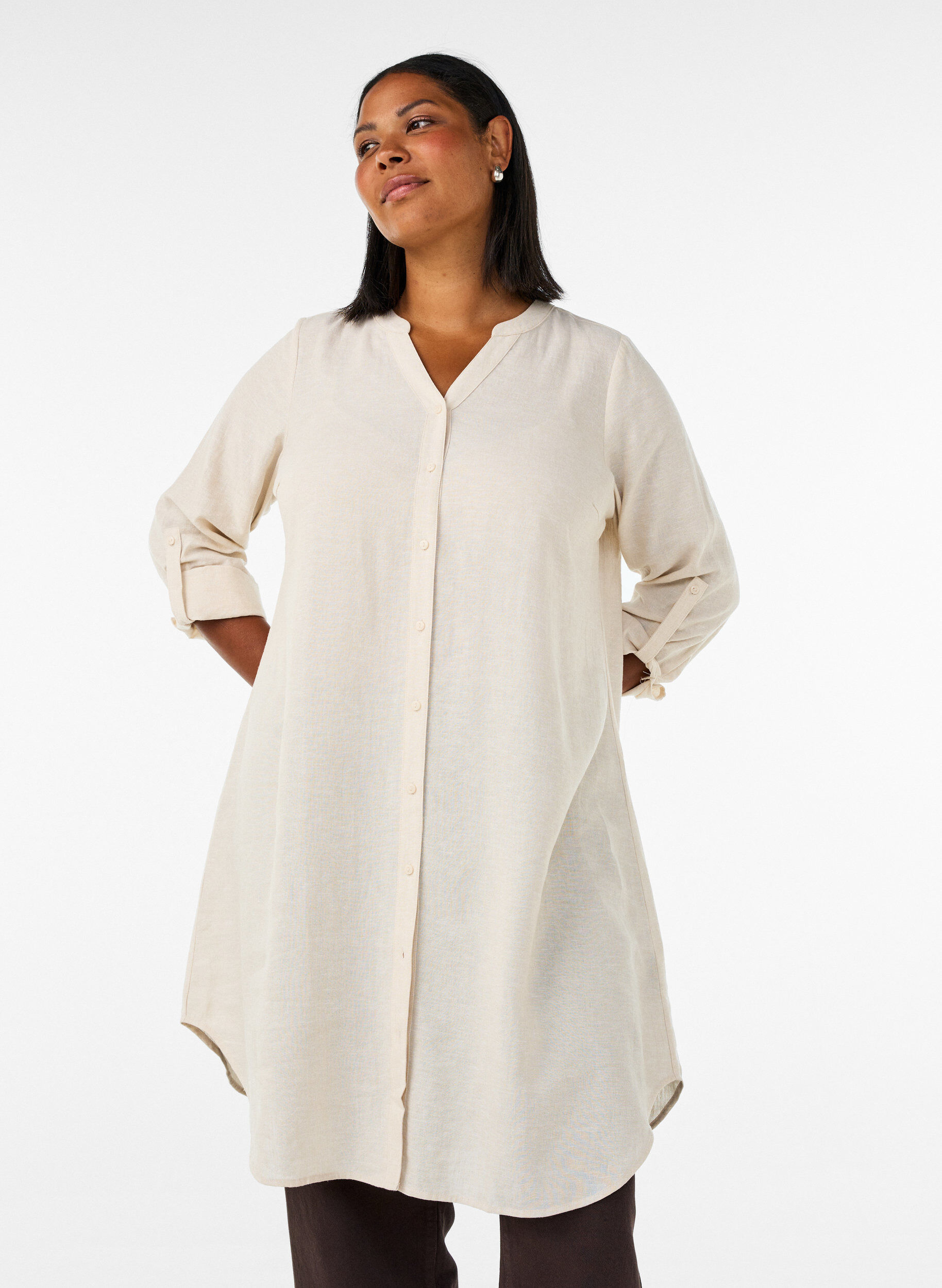 ZizzifashionLong shirt in linen and viscose, Beige, Model image number 1
