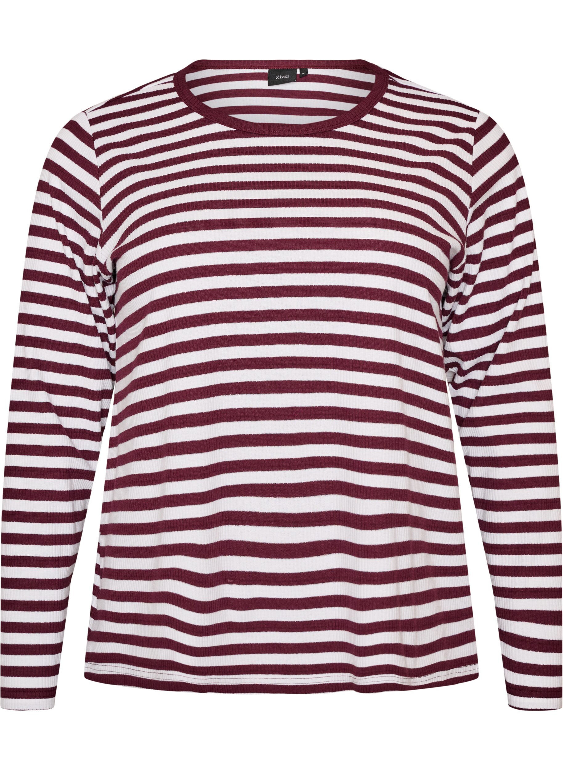 ZizzifashionLong-sleeved night top in ribbed jersey with stripes, Red, Packshot image number 0