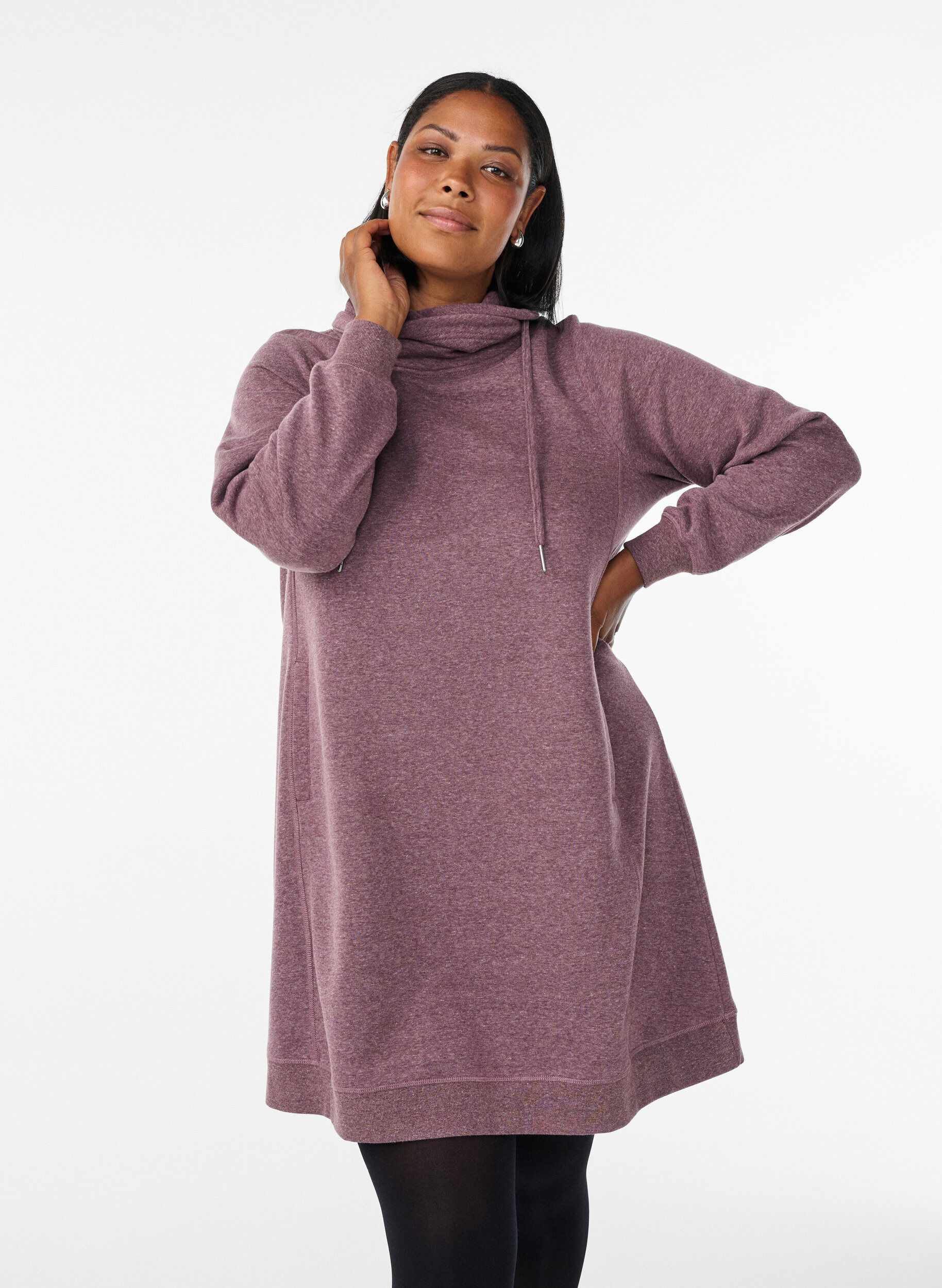 ZizzifashionShort sweatshirt dress with high collar and pockets, Red, Model image number 0