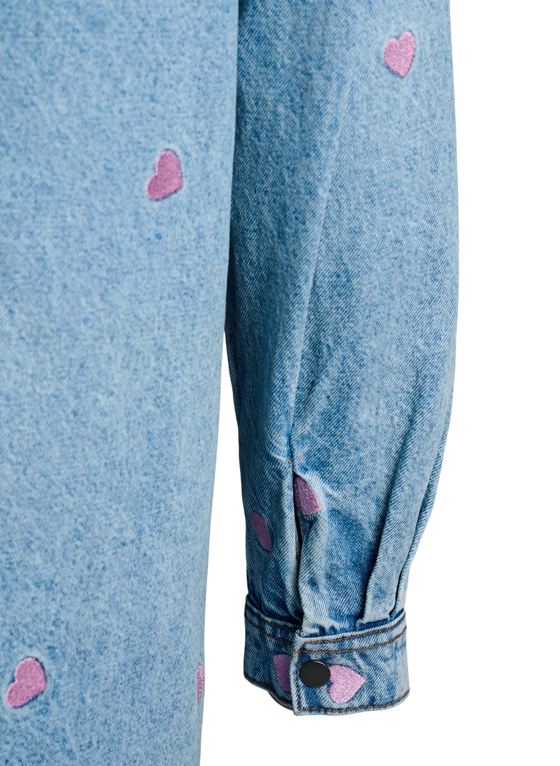 Zizzifashion Denim dress with cherries and chest pockets, Light Blue, Packshot image number 3