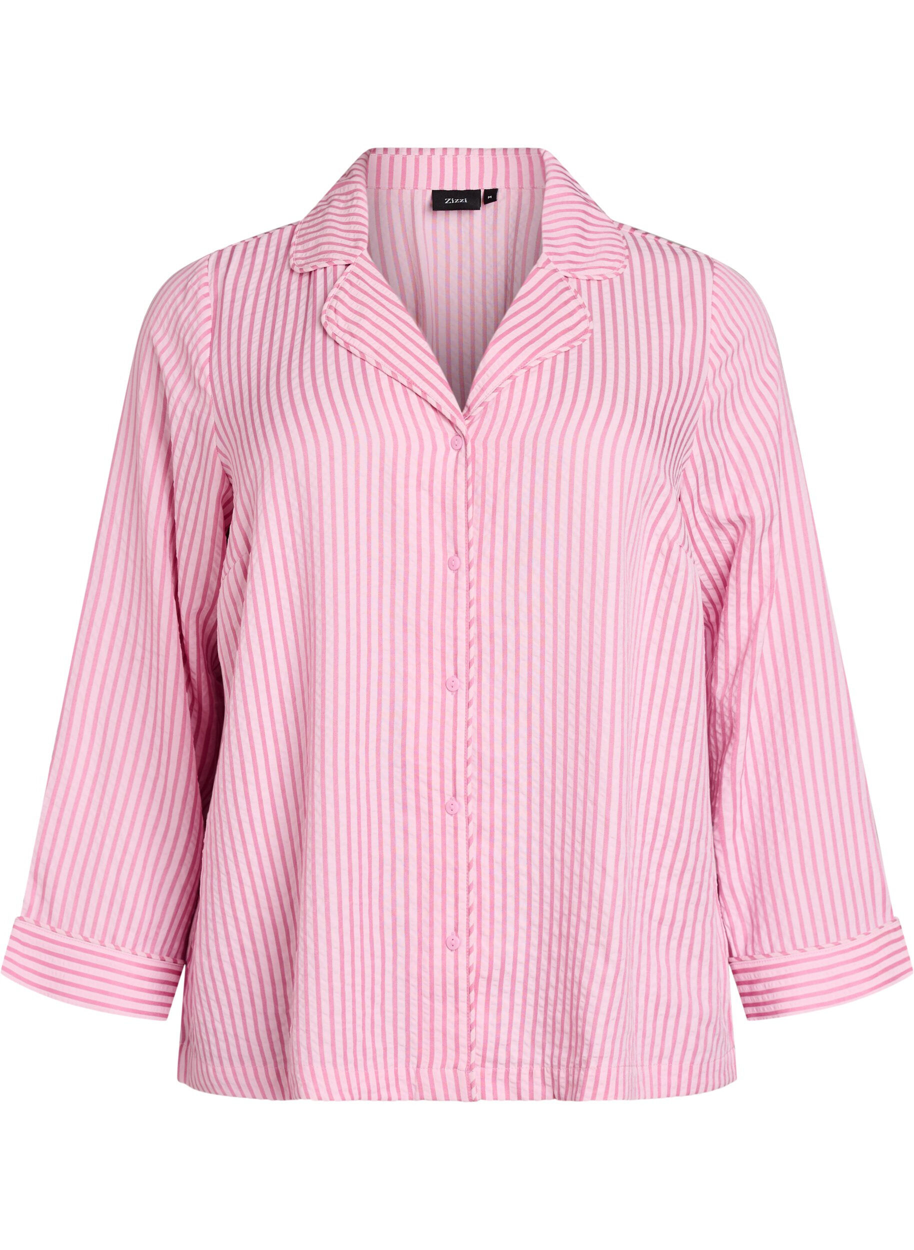 Seersucker pyjama shirt with long sleeves