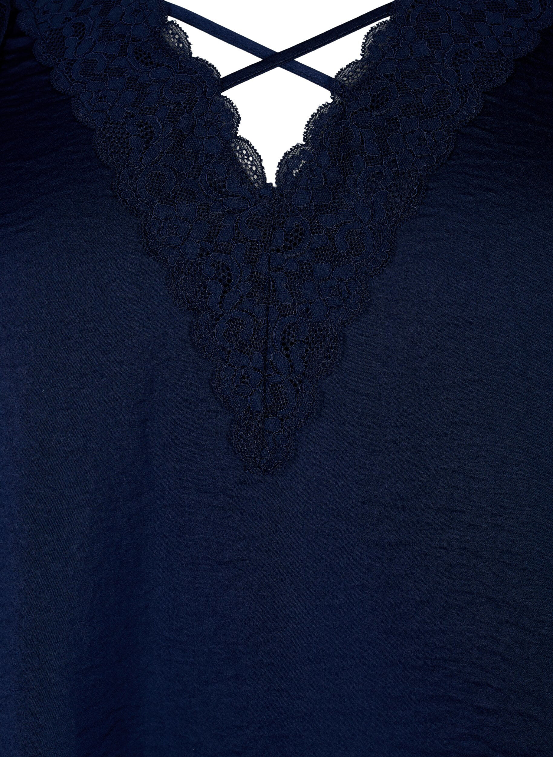 Zizzifashion Top with lace and cross detail, Navy, Packshot image number 2
