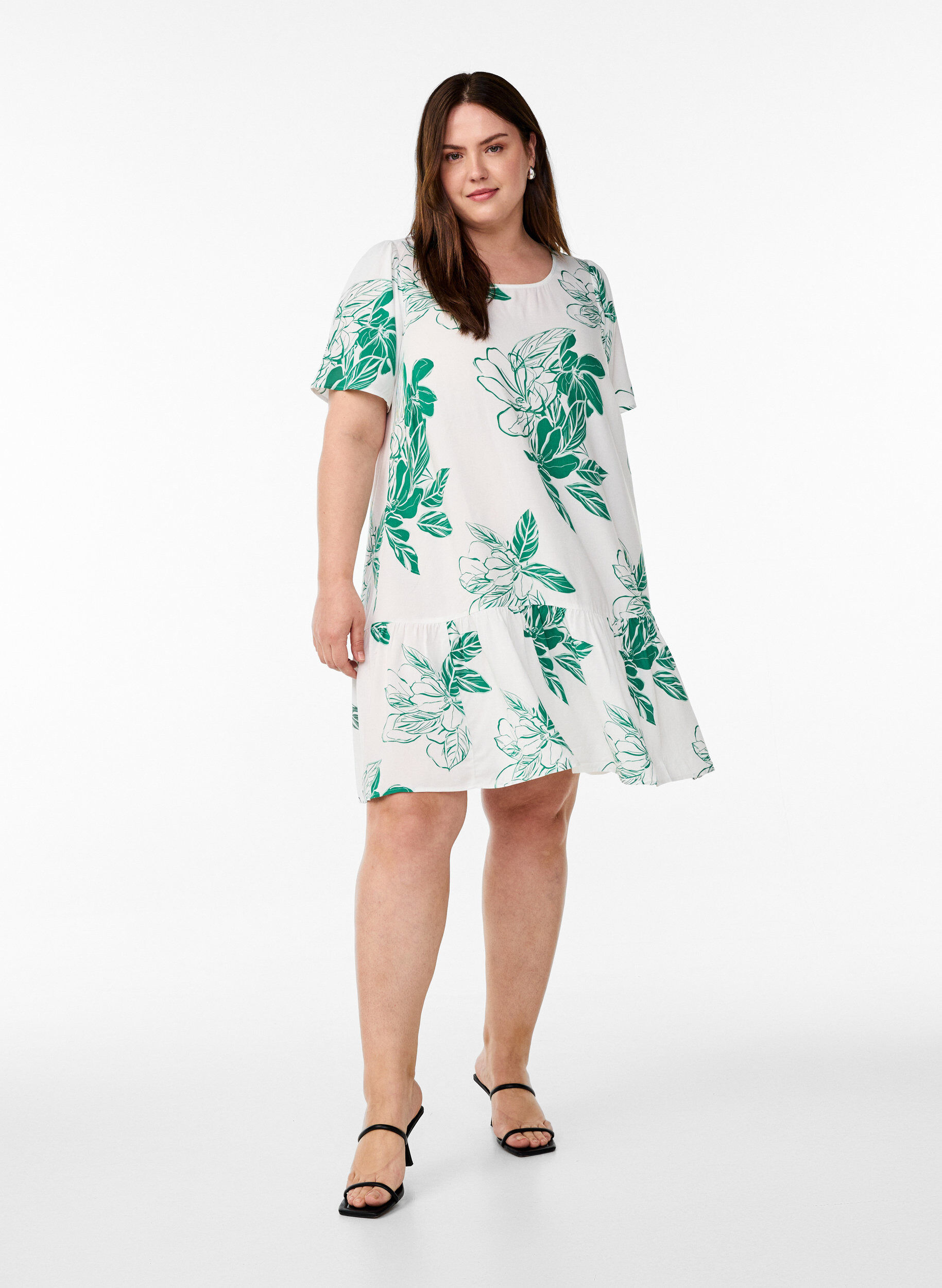 ZizzifashionDress in viscose with cutline, Green, Model image number 1