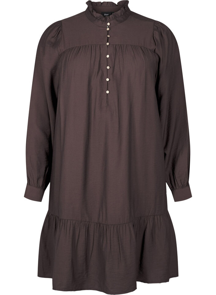 Short dress with ruffle collar, Seal Brown, Packshot image number 0