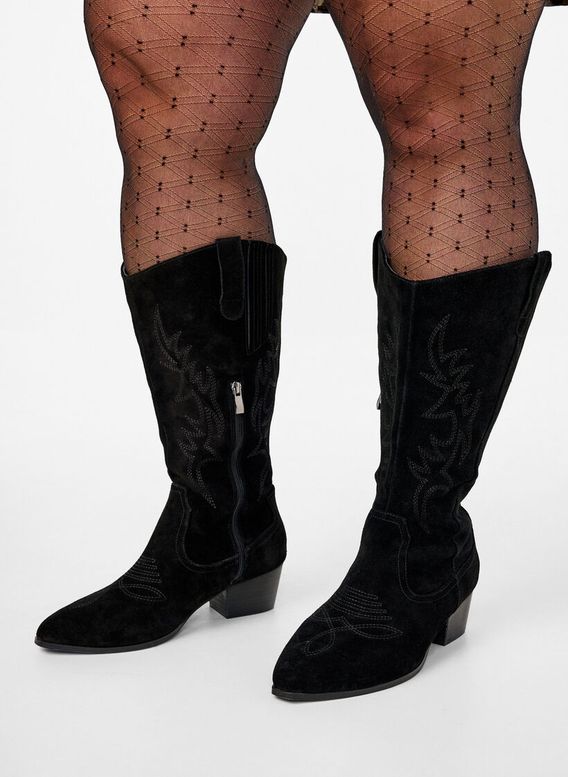 Wide fit - Suede cowboy boots, Black, Model image number 0